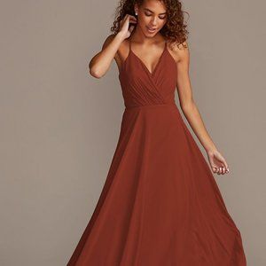 Spaghetti Strap Full Skirt Bridesmaid Dress, DAVID'S BRIDAL, size 10, cinnamon
